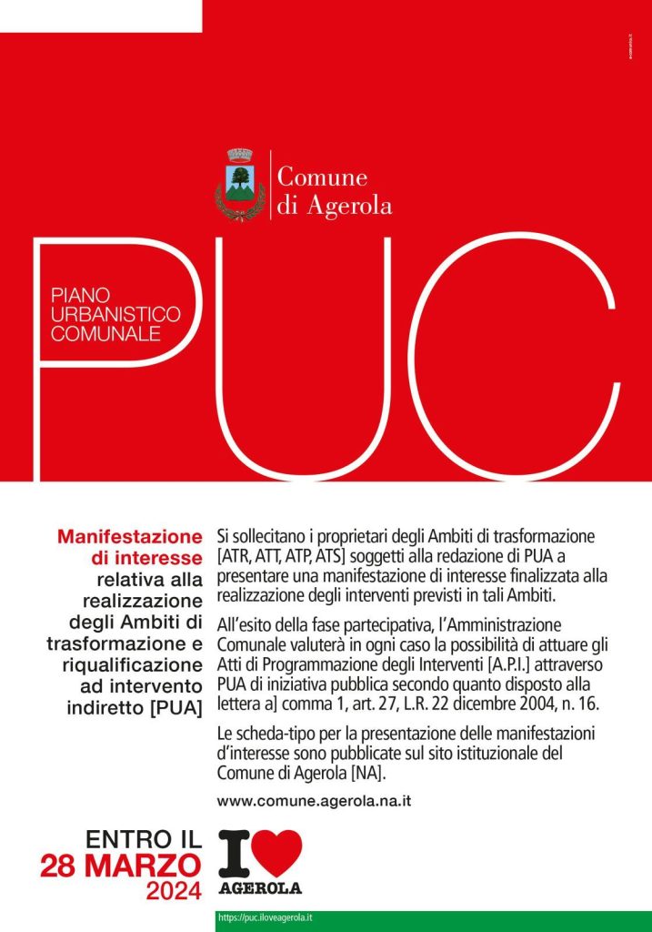 Manifestazione di interesse relativa alla realizzazione degli Ambiti di trasformazione e riqualificazione ad intervento indiretto (PUA)